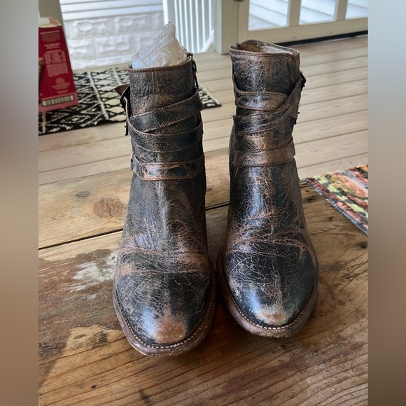 Bed Stu Begin Black Lux Leather Ankle Boots booties shoe Distressed size 11 - Picture 2 of 5